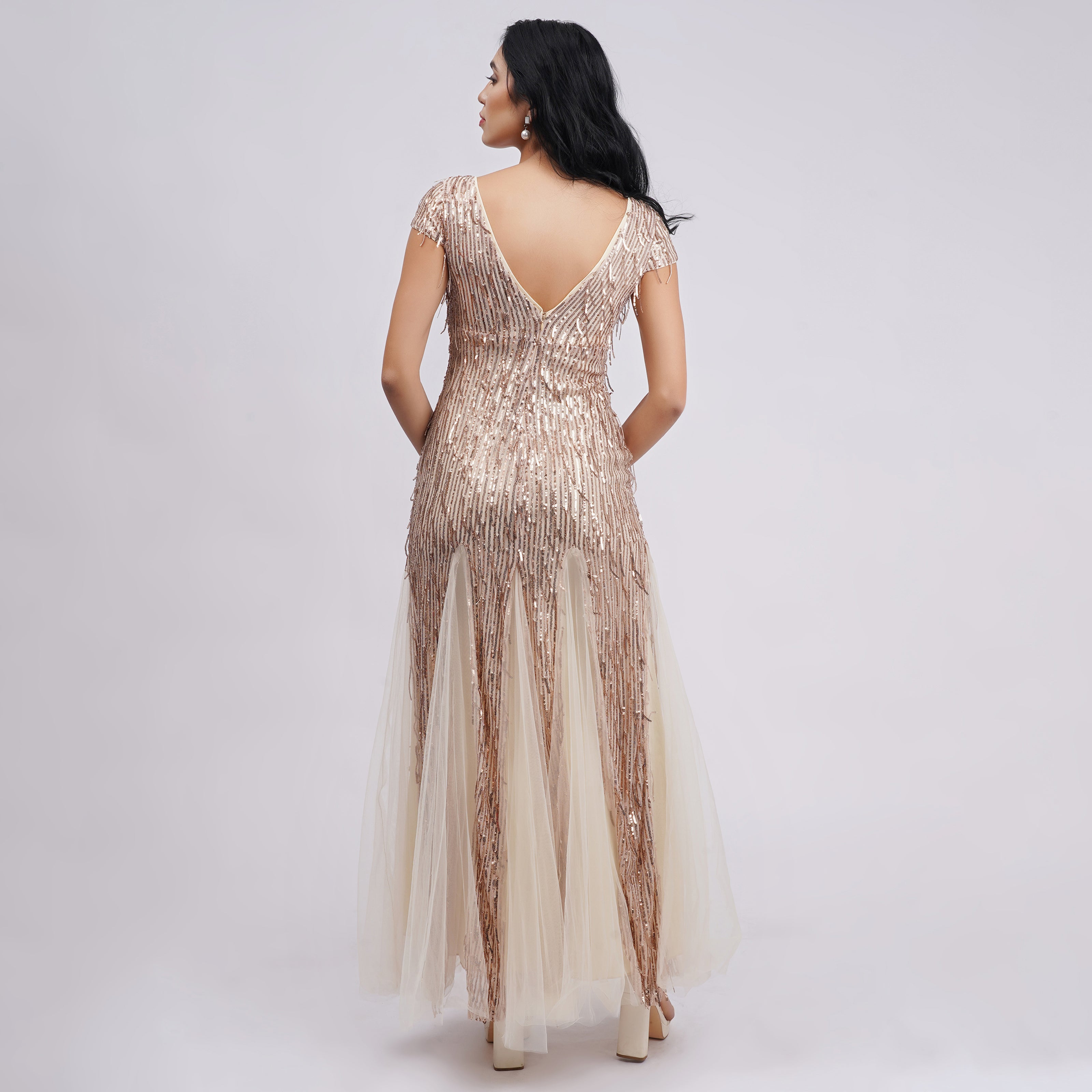 Beaded Tassel Sequin Fringe Gown
