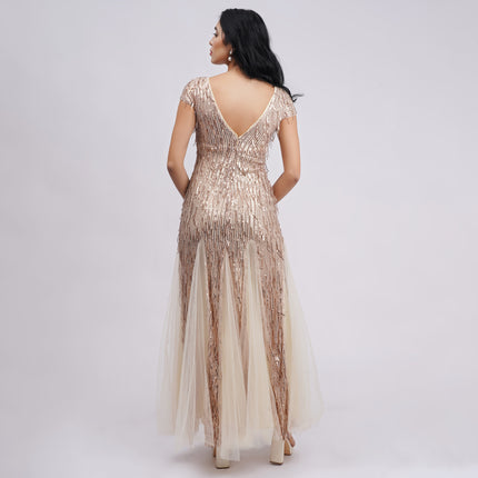 Beaded Tassel Sequin Fringe Gown