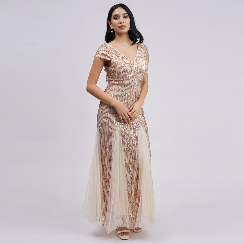 Beaded Tassel Sequin Fringe Gown