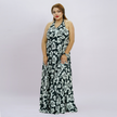 Black Botanical Halter Maxi Dress with Floral Print