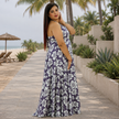 Botanical Halter Flare Maxi Dress