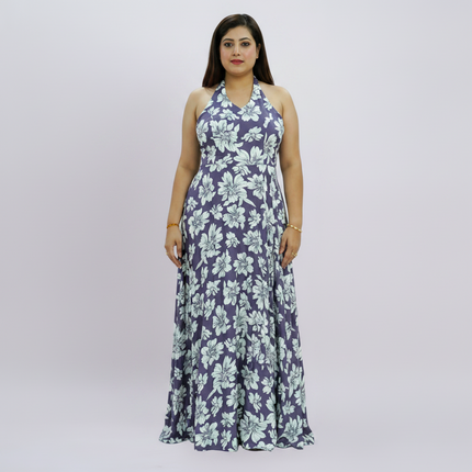 Lavender Botanical Halter Maxi Dress with Floral Print