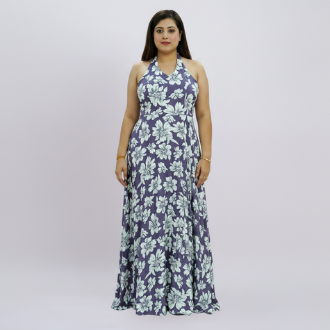 Lavender Botanical Halter Maxi Dress with Floral Print