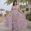 Botanical Halter Flare Maxi Dress