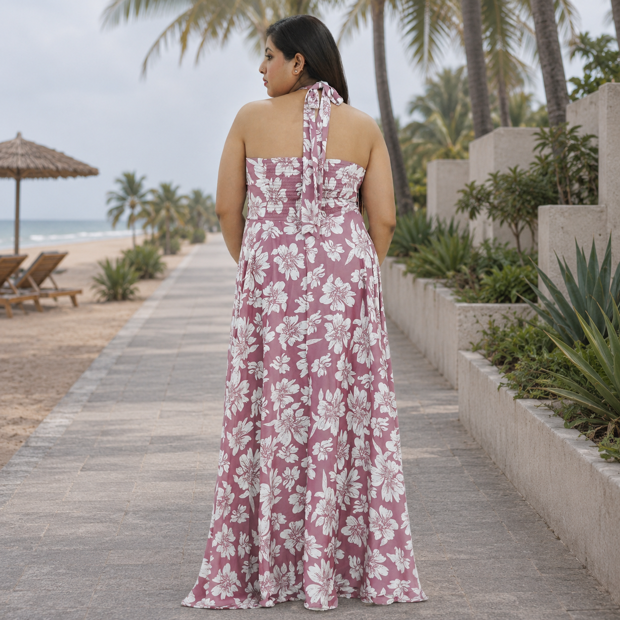 Botanical Halter Flare Maxi Dress