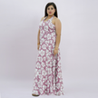 Rose Pink Botanical Halter Maxi Dress with Floral Print