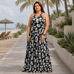 Botanical Halter Flare Maxi Dress