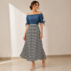 Coastal Charm Off Shoulder Stripe Midi Dress