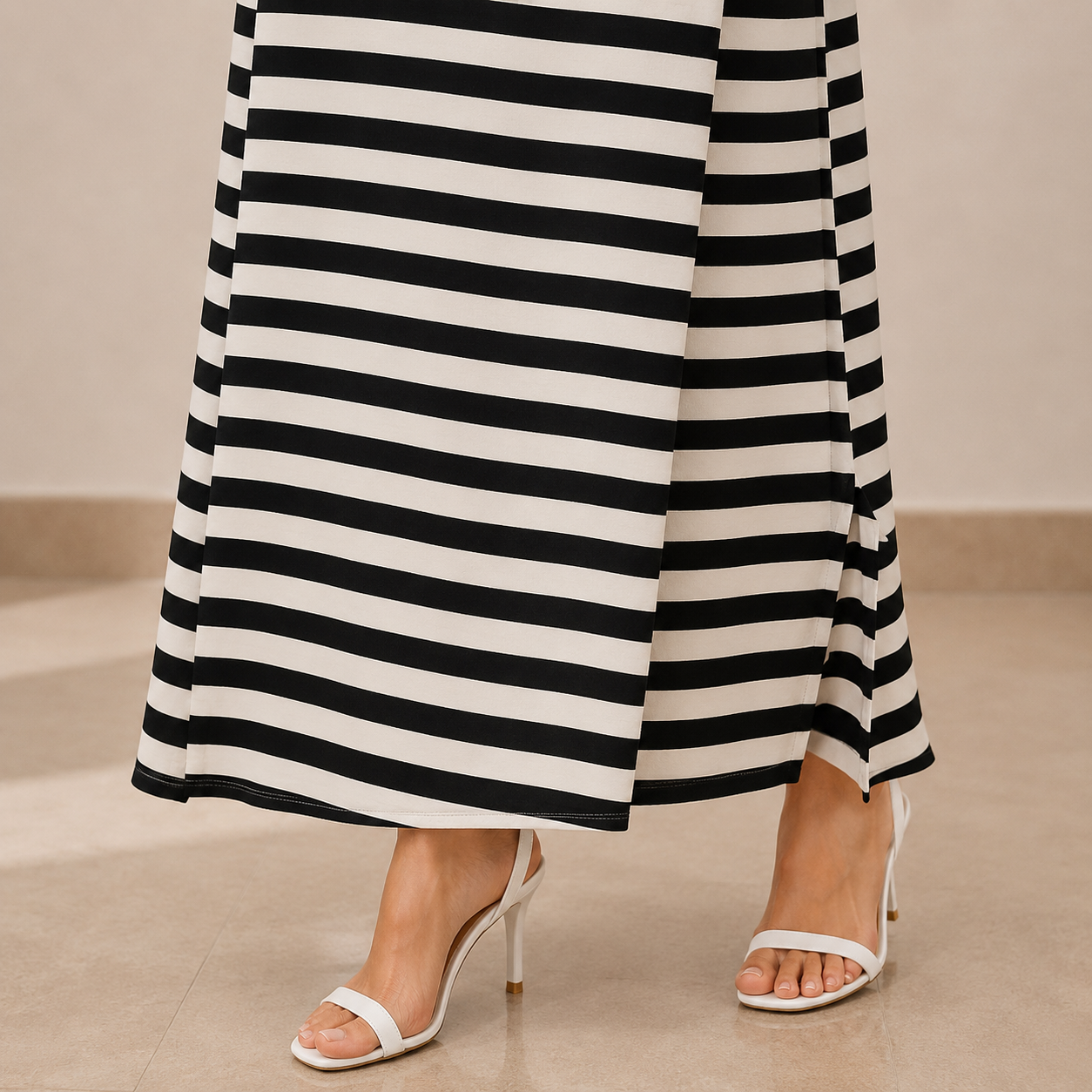 Coastal Charm Off Shoulder Stripe Midi Dress
