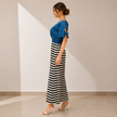 Coastal Charm Off Shoulder Stripe Midi Dress