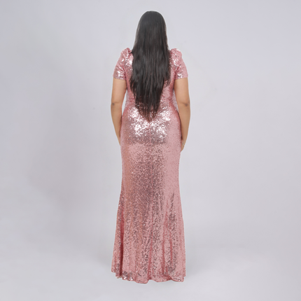 Crystal-Embellished Sequin Evening Gown