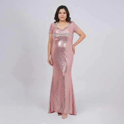 Crystal-Embellished Sequin Evening Gown