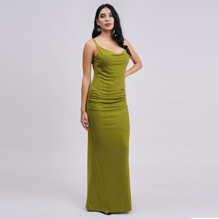 Crystal Stone Bodycon Evening Gown