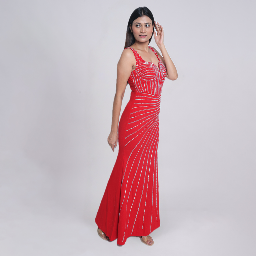 Rhinestone Sweetheart Neck Mermaid Evening Gown