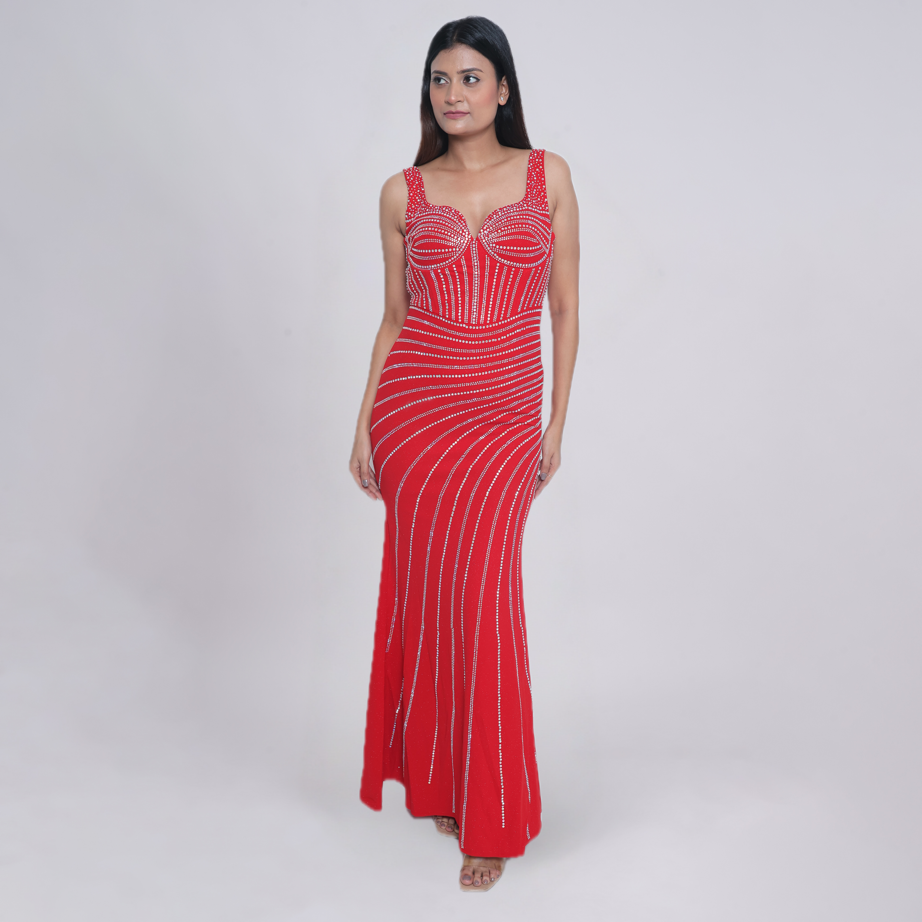 Rhinestone Sweetheart Neck Mermaid Evening Gown