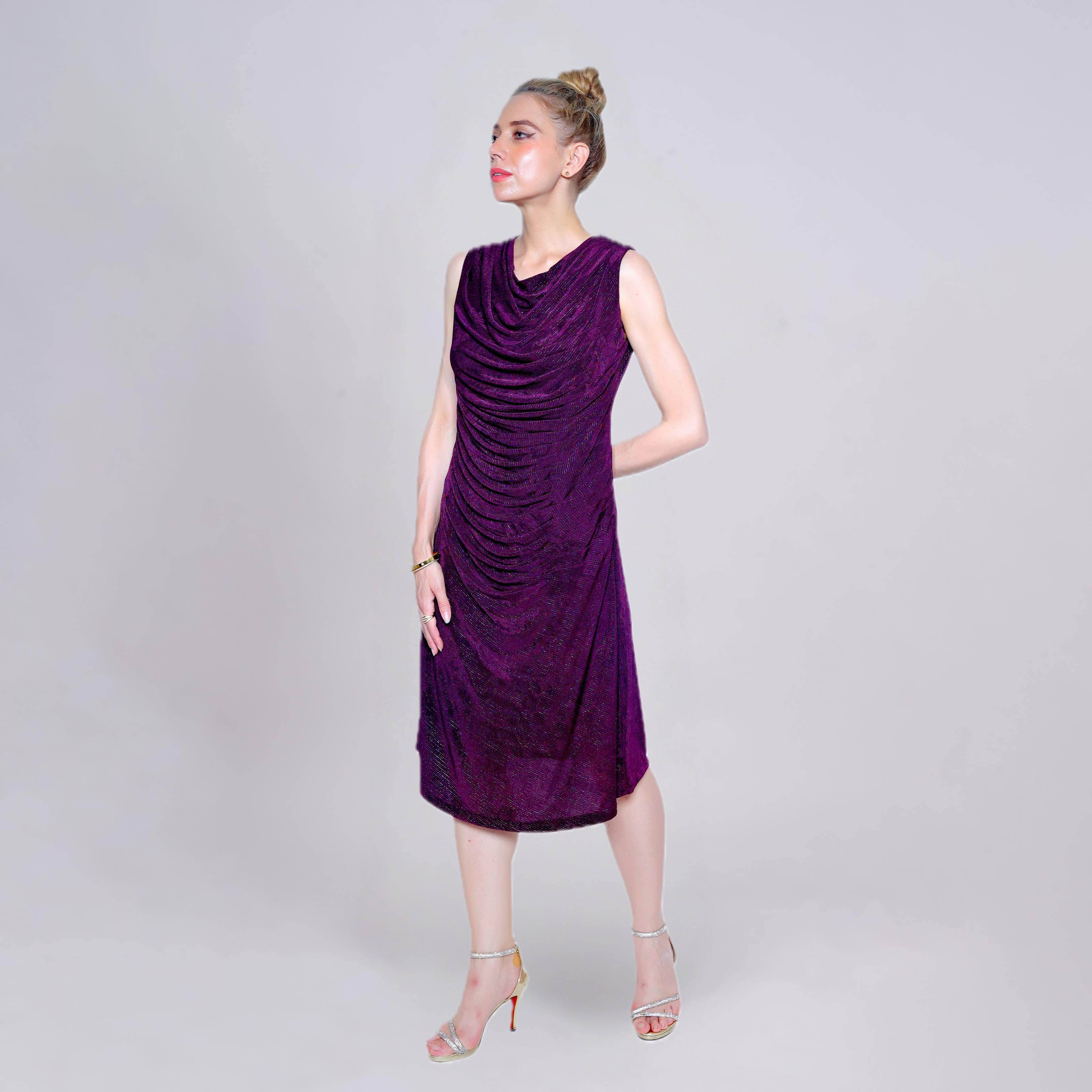 Draped Ruched Shimmer Cocktail Dress