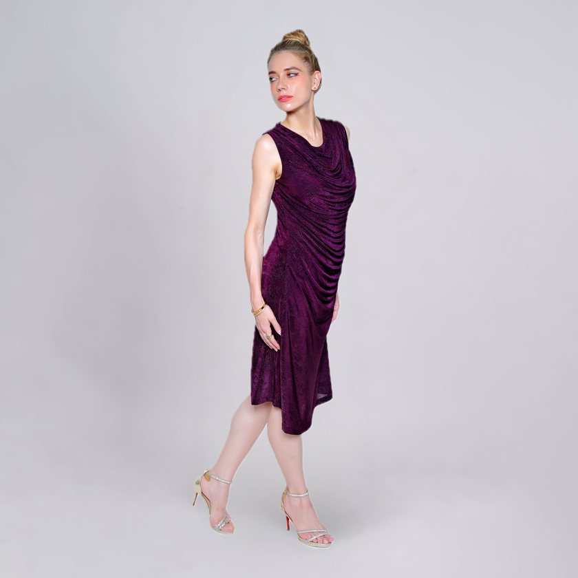 Draped Ruched Shimmer Cocktail Dress