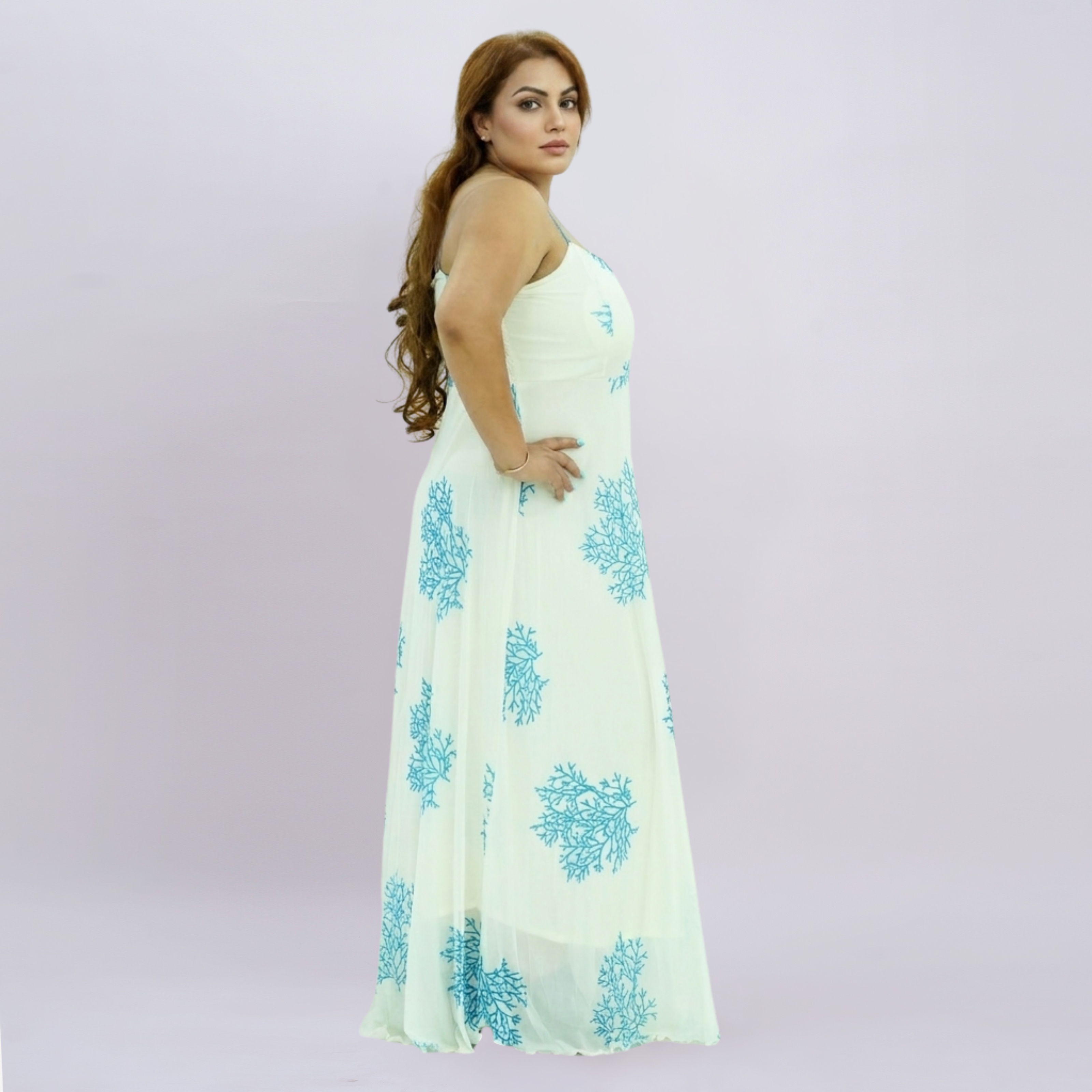 Seaside Coral Print Maxi Set with Tie-Front Shrug