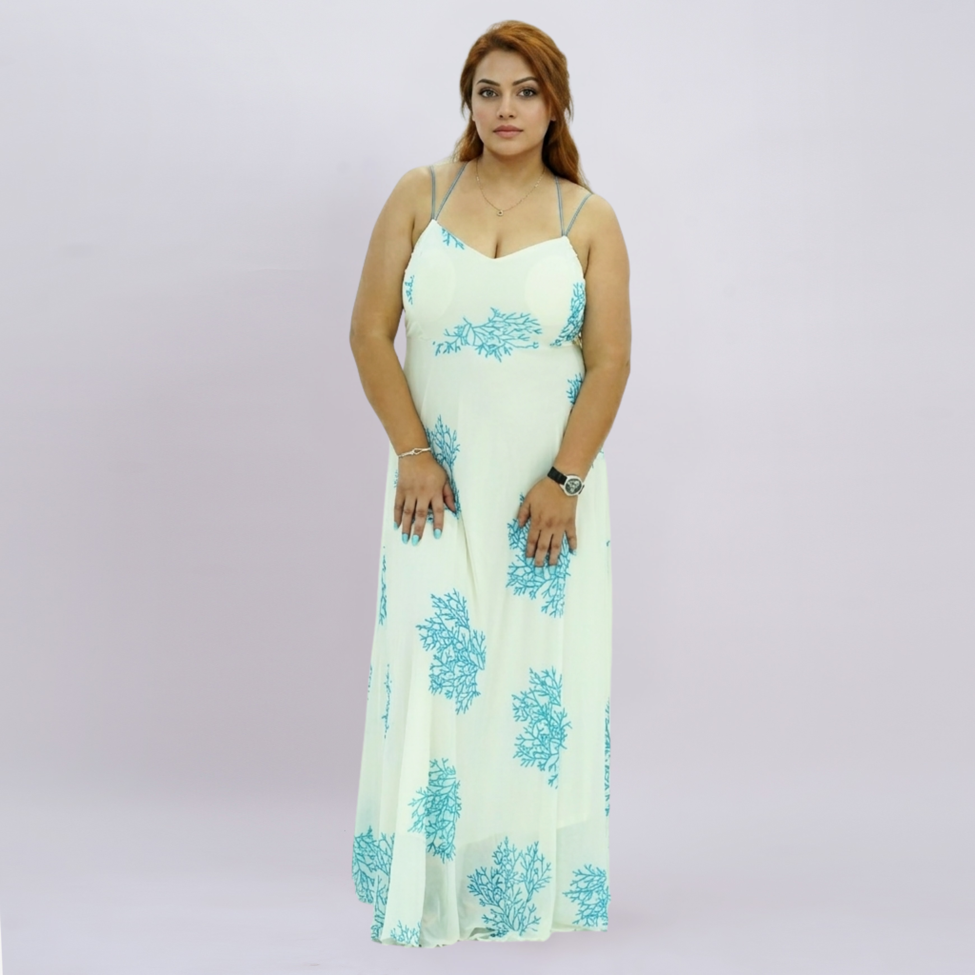 Seaside Coral Print Maxi Set with Tie-Front Shrug