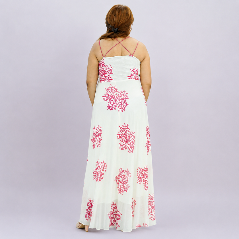 Seaside Coral Print Maxi Set with Tie-Front Shrug
