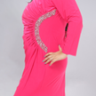 Elegant Ruched Long Sleeve Gown with Crystal Side Detail