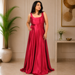 Elegant Round Neck Satin A-Line Evening Gown