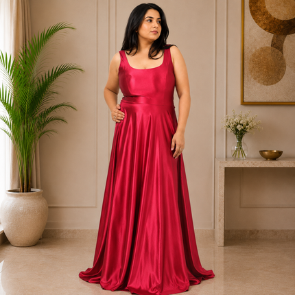 Elegant Round Neck Satin A-Line Evening Gown