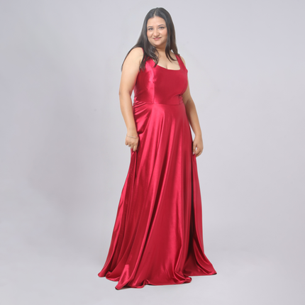 Elegant Square Neck Satin A-Line Evening Gown