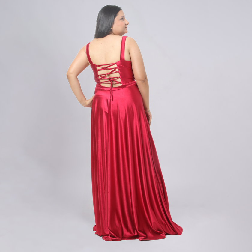 Elegant Square Neck Satin A-Line Evening Gown