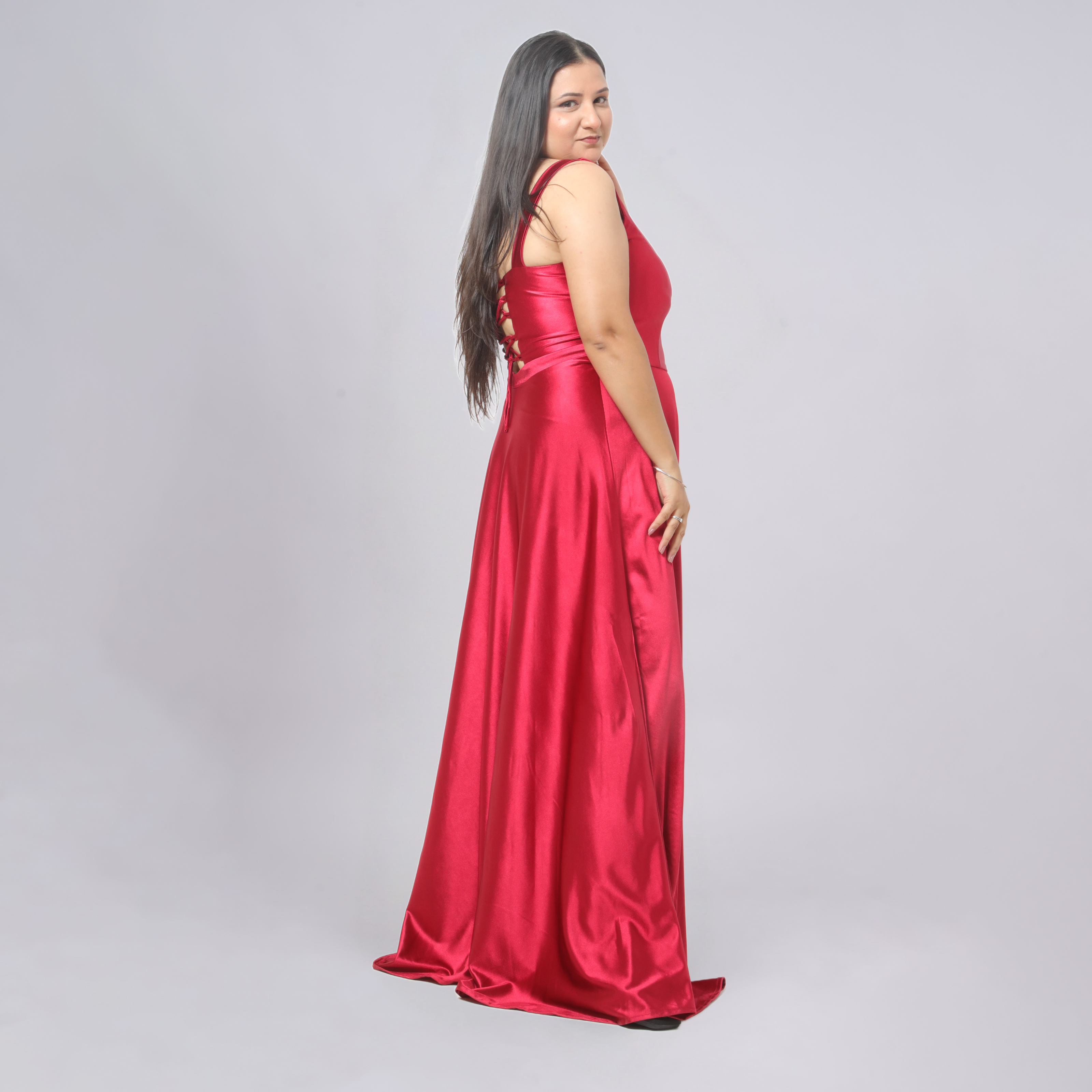 Elegant Square Neck Satin A-Line Evening Gown