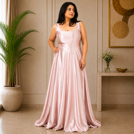 Elegant Round Neck Satin A-Line Evening Gown