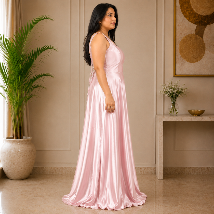 Elegant Round Neck Satin A-Line Evening Gown