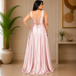 Elegant Round Neck Satin A-Line Evening Gown