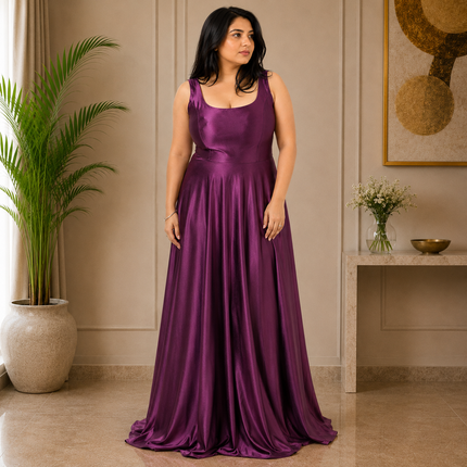 Elegant Round Neck Satin A-Line Evening Gown