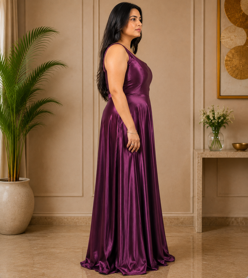 Elegant Round Neck Satin A-Line Evening Gown