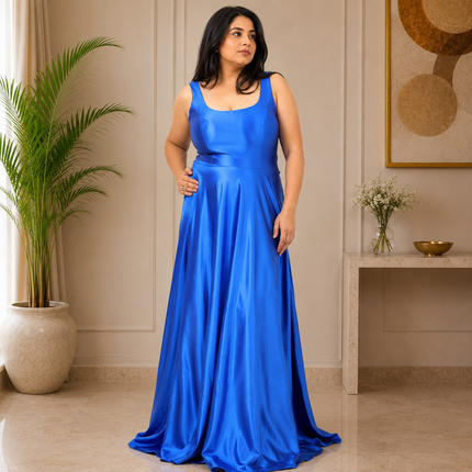 Elegant Round Neck Satin A-Line Evening Gown