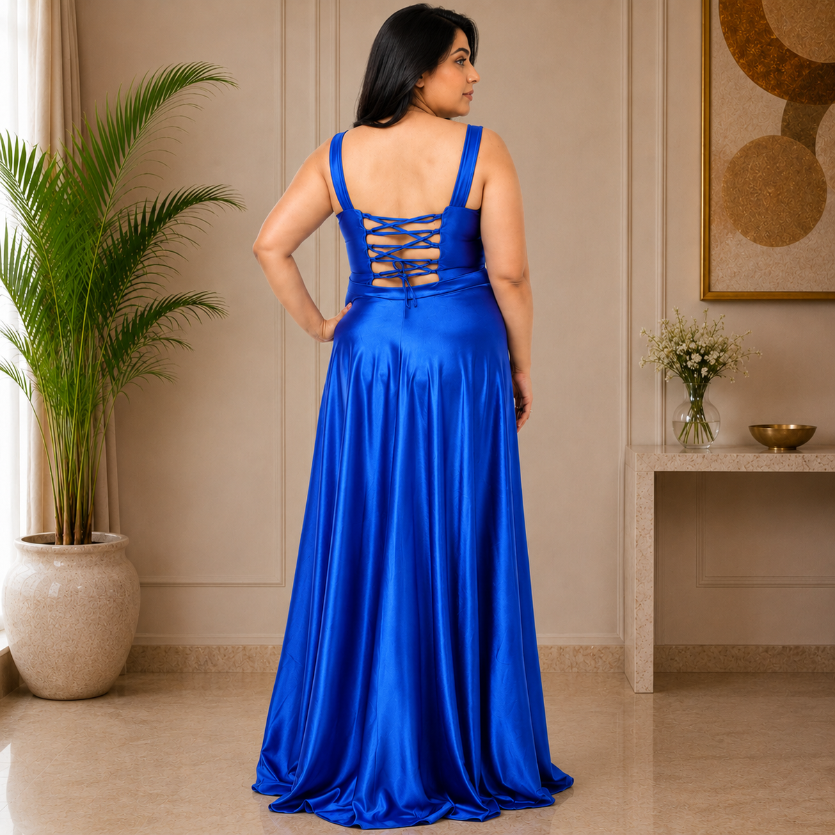 Elegant Round Neck Satin A-Line Evening Gown