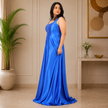 Elegant Round Neck Satin A-Line Evening Gown