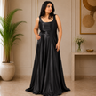 Elegant Round Neck Satin A-Line Evening Gown
