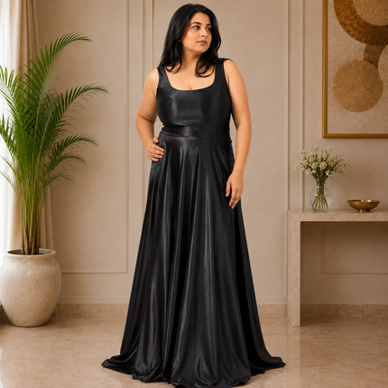 Elegant Round Neck Satin A-Line Evening Gown