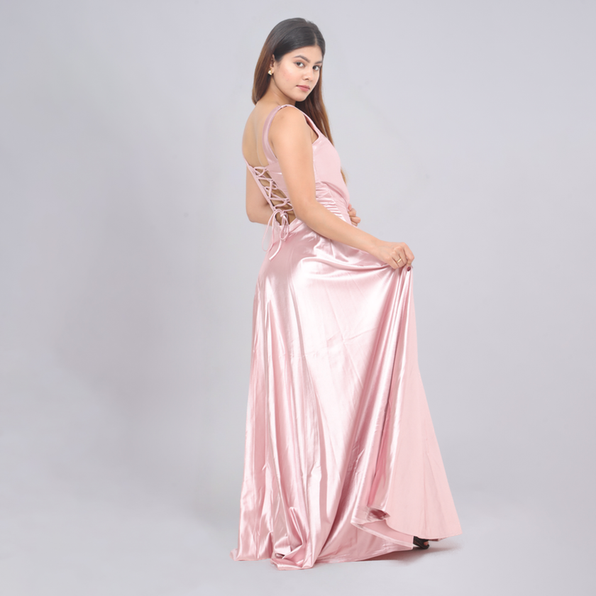 Elegant Square Neck Satin A-Line Evening Gown