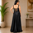Elegant Round Neck Satin A-Line Evening Gown