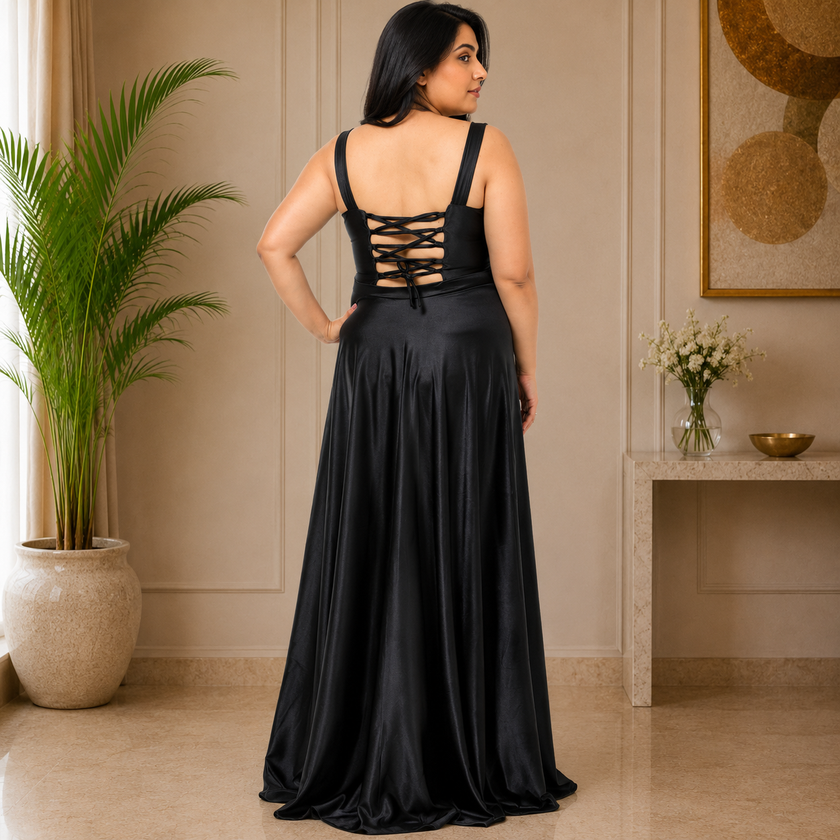 Elegant Round Neck Satin A-Line Evening Gown