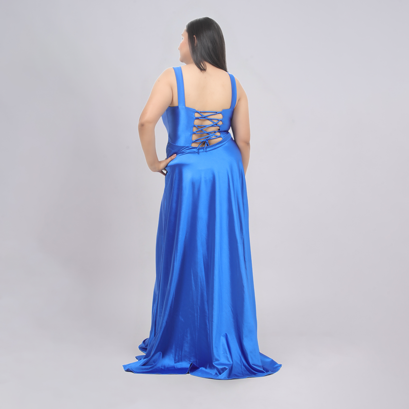 Elegant Square Neck Satin A-Line Evening Gown