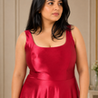 Elegant Round Neck Satin A-Line Evening Gown