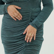 Elegant V-Neck Long Sleeve Shimmer Gown with Ruched Front Slit