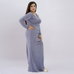 Elegant V-Neck Long Sleeve Shimmer Gown with Ruched Front Slit