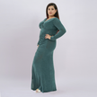 Elegant V-Neck Long Sleeve Shimmer Gown with Ruched Front Slit