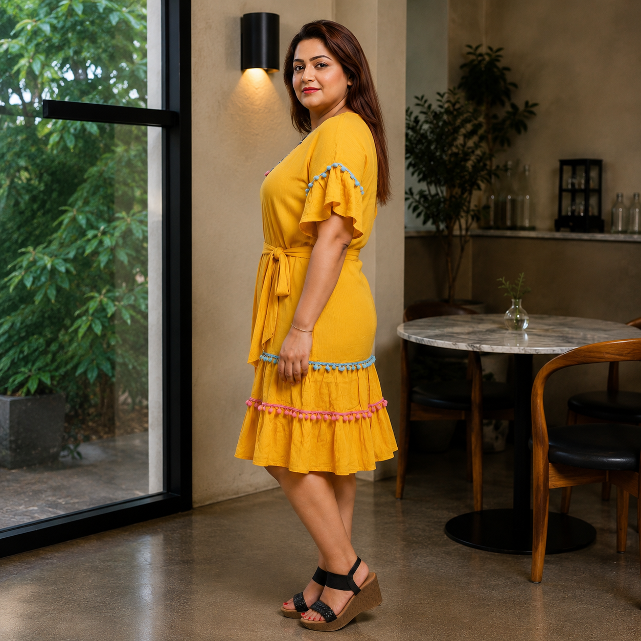 Elegant Boho Embroidered Pom-Pom Dress