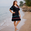 Elegant Boho Embroidered Pom-Pom Dress